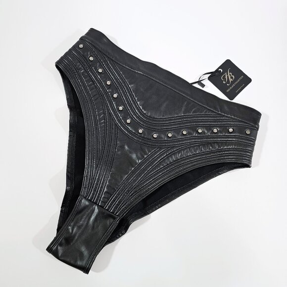 Honey Birdette Connie Black High Waisted Brief Faux Leather with Studs Size M - Picture 1 of 5